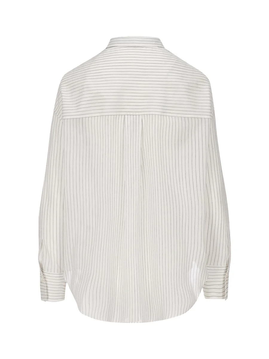 BRUNELLO CUCINELLI WOMEN'S WHITE PINSTRIPE BUTTON-UP SHIRT - Image 2