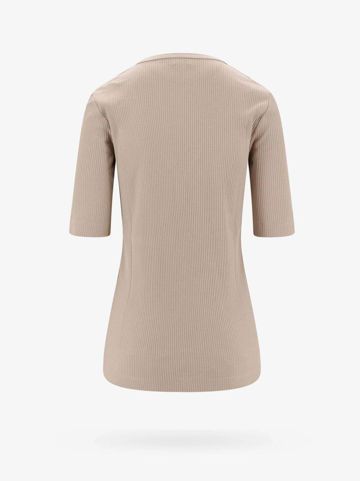 BRUNELLO CUCINELLI WOMEN'S BEIGE RIBBED V-NECK TOP - Image 2