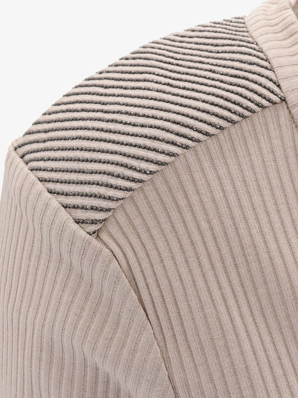 BRUNELLO CUCINELLI WOMEN'S BEIGE RIBBED V-NECK TOP - Image 3