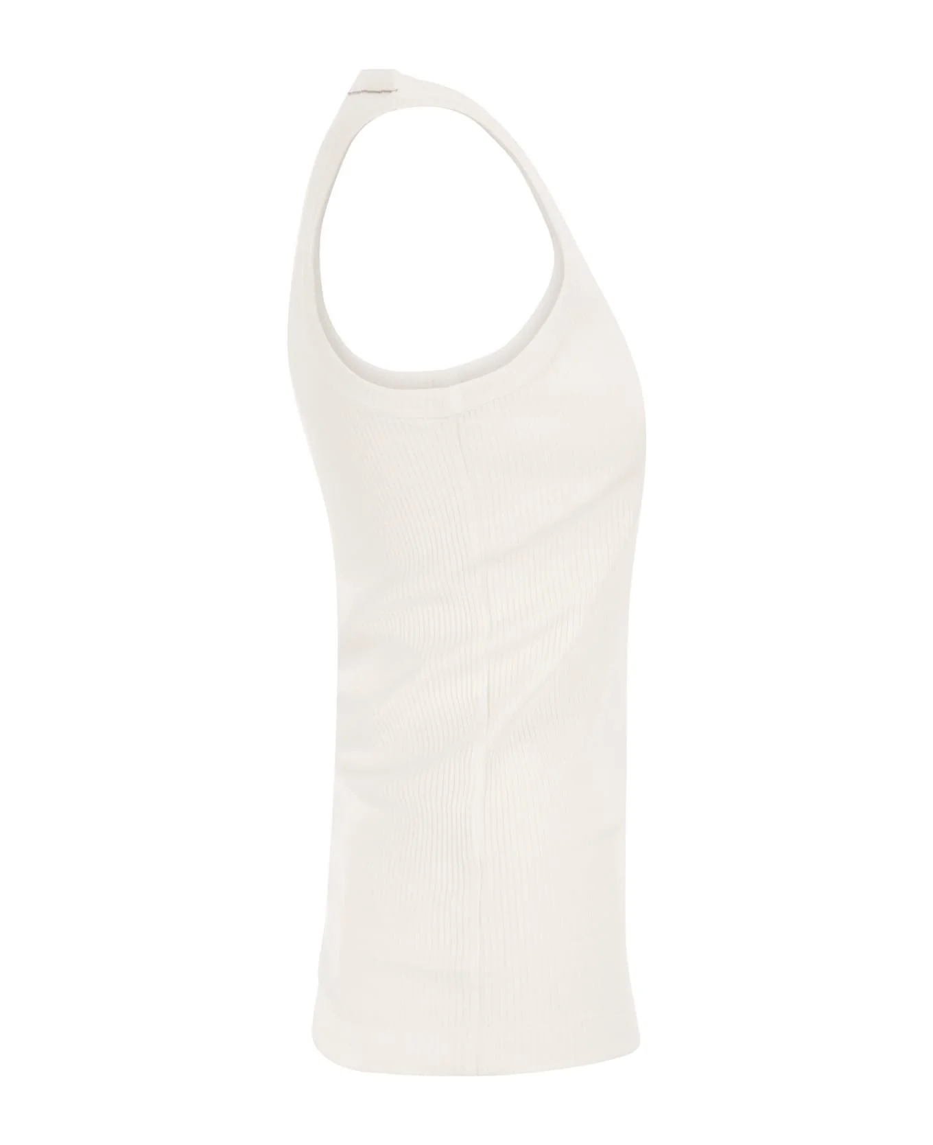 BRUNELLO CUCINELLI WOMEN'S WHITE RIBBED TANK TOP - Image 3