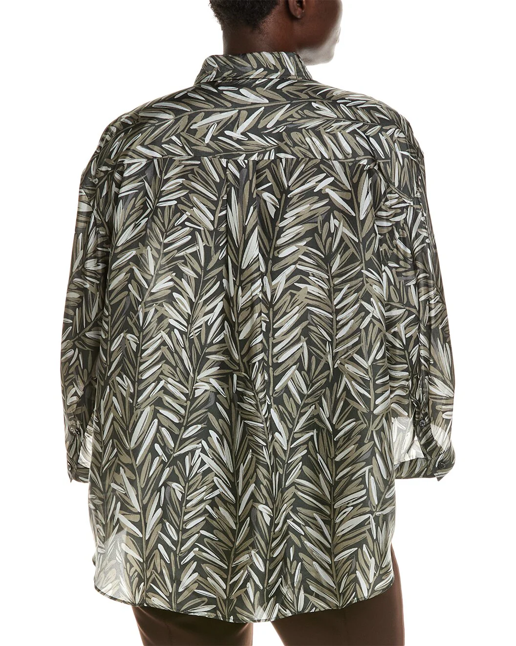 BRUNELLO CUCINELLI WOMEN'S CHARCOAL GREEN PATTERNED BUTTON-UP SHIRT - Image 2