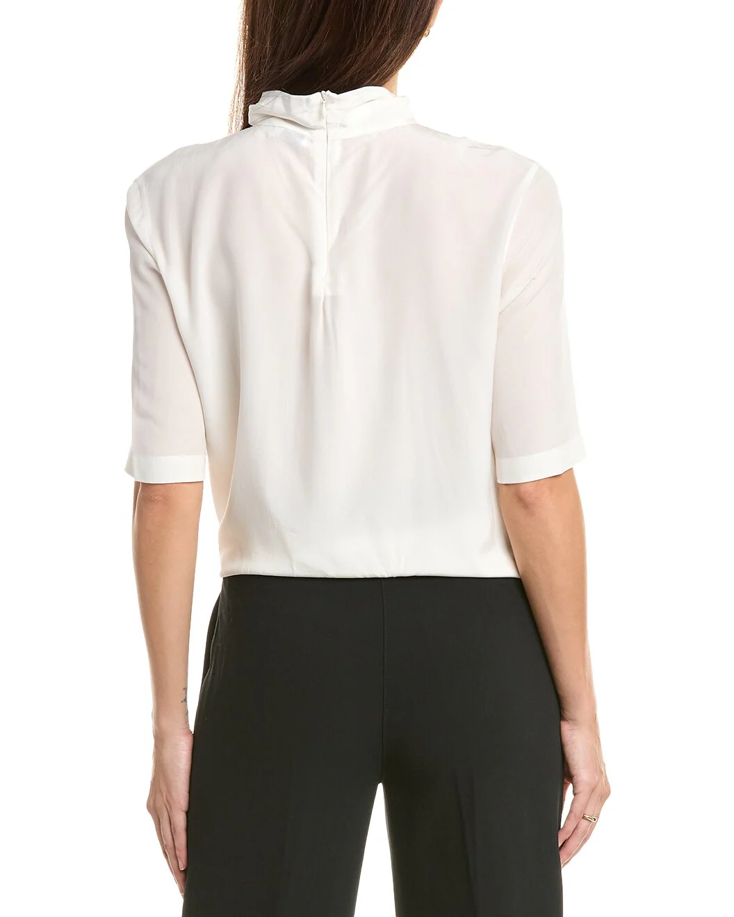 BRUNELLO CUCINELLI WOMEN'S IVORY SHORT SLEEVE BLOUSE WITH POCKET - Image 2