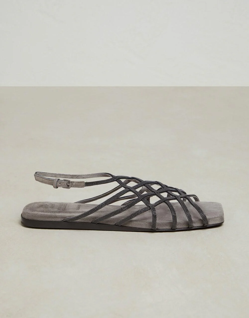 BRUNELLO CUCINELLI WOMEN'S GRAY STRAPPY FLAT SANDALS