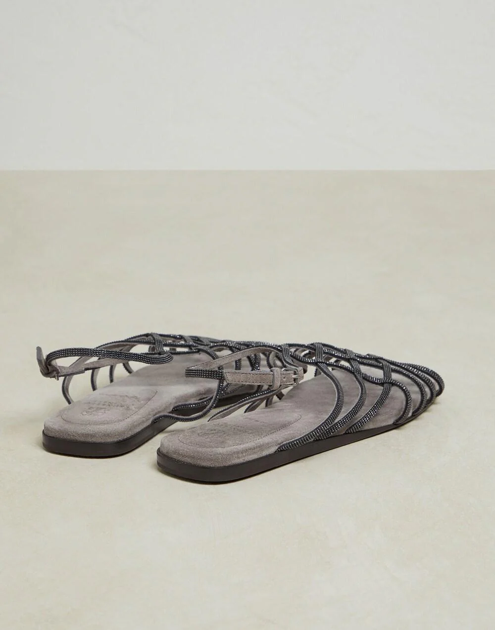 BRUNELLO CUCINELLI WOMEN'S GRAY STRAPPY FLAT SANDALS - Image 2