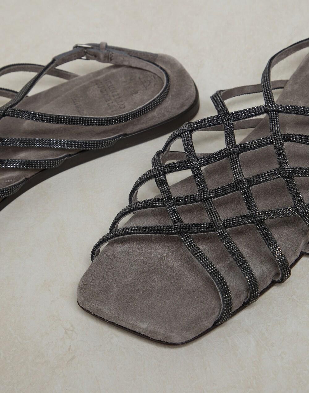 BRUNELLO CUCINELLI WOMEN'S GRAY STRAPPY FLAT SANDALS - Image 3