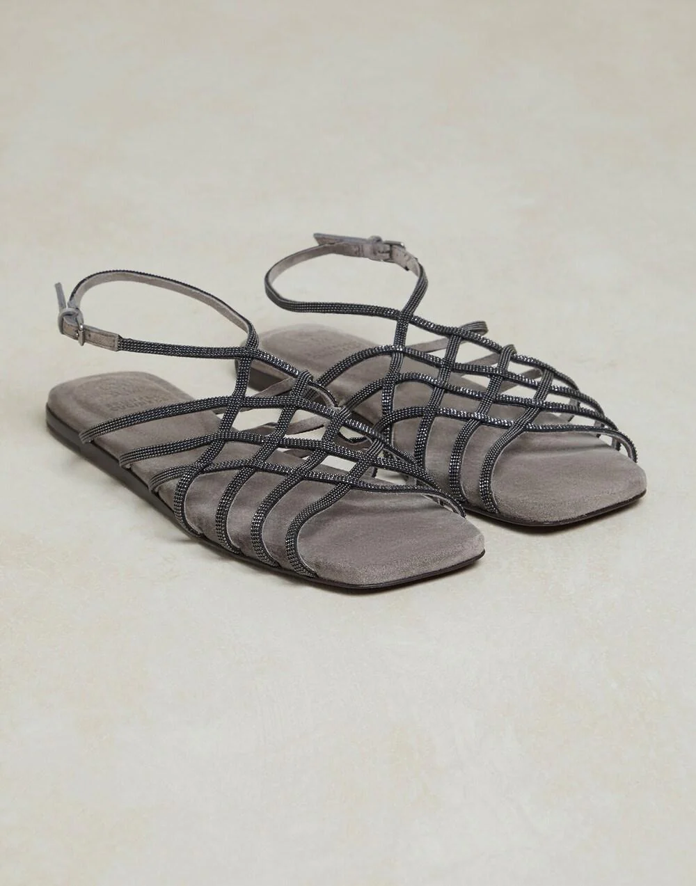 BRUNELLO CUCINELLI WOMEN'S GRAY STRAPPY FLAT SANDALS - Image 5