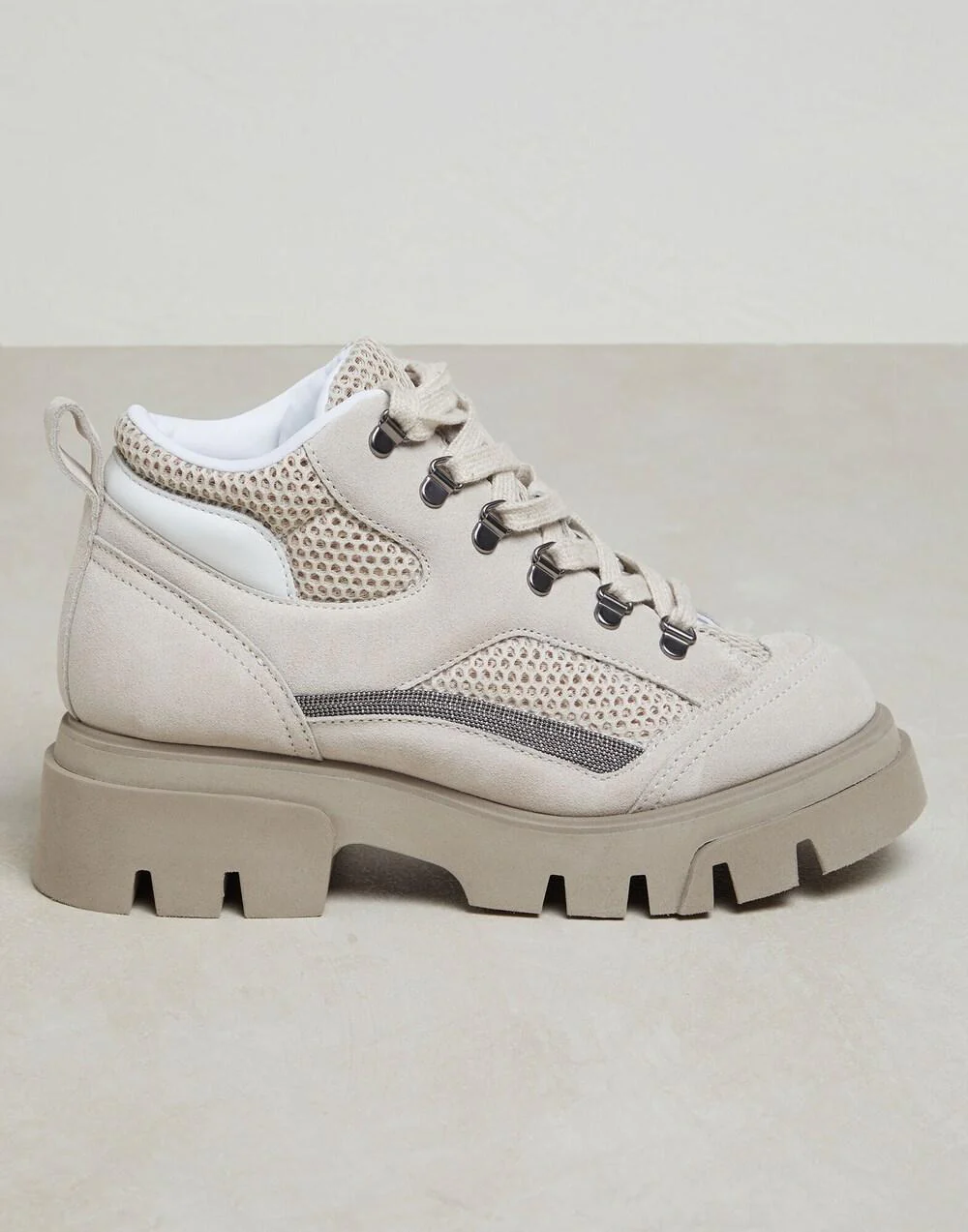 BRUNELLO CUCINELLI WOMEN'S BEIGE SUEDE LACE-UP SNEAKERS