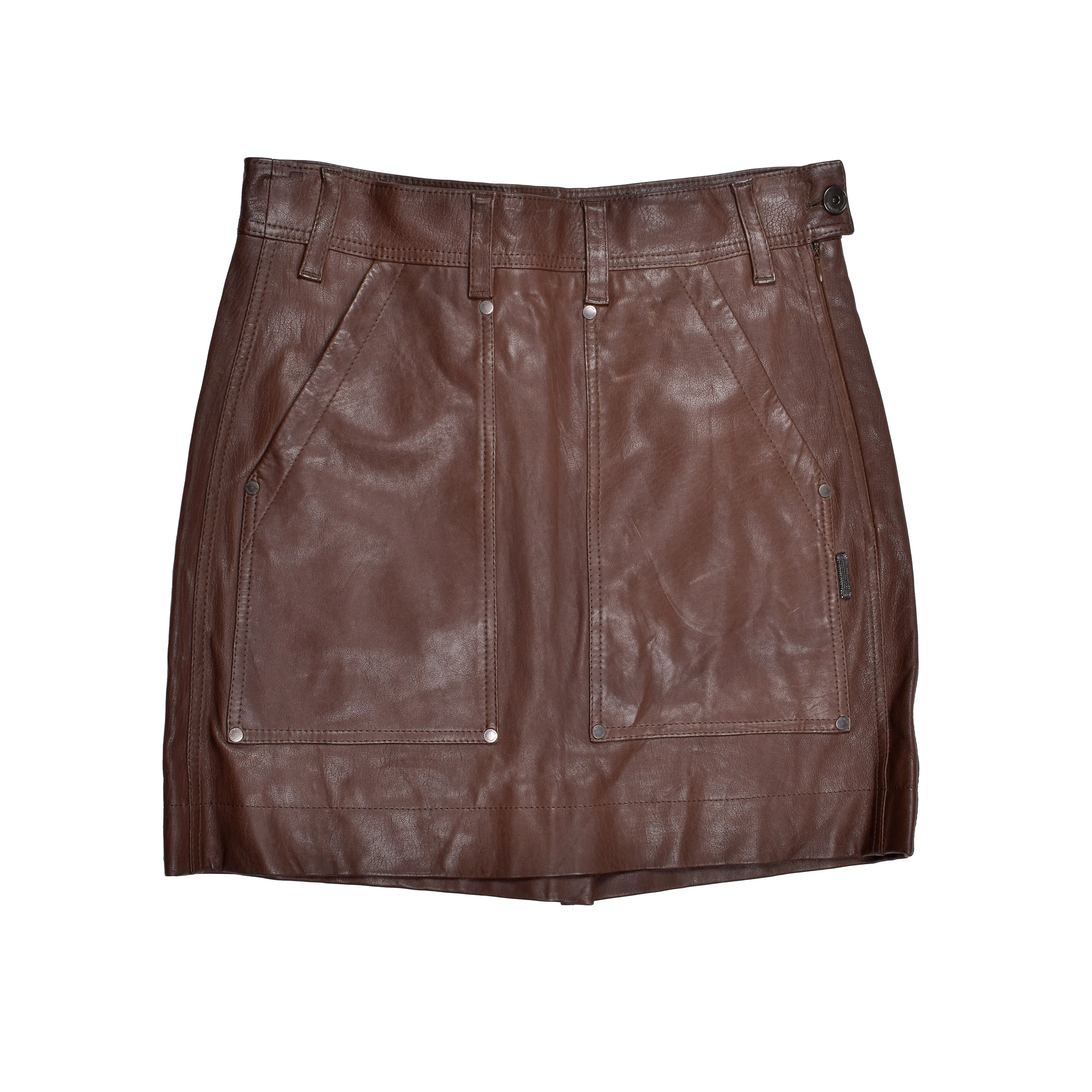 BRUNELLO CUCINELLI WOMEN'S BROWN LEATHER MINI SKIRT