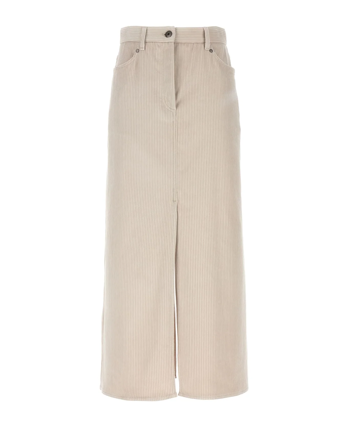 BRUNELLO CUCINELLI WOMEN'S LATTE PINSTRIPE MIDI SKIRT