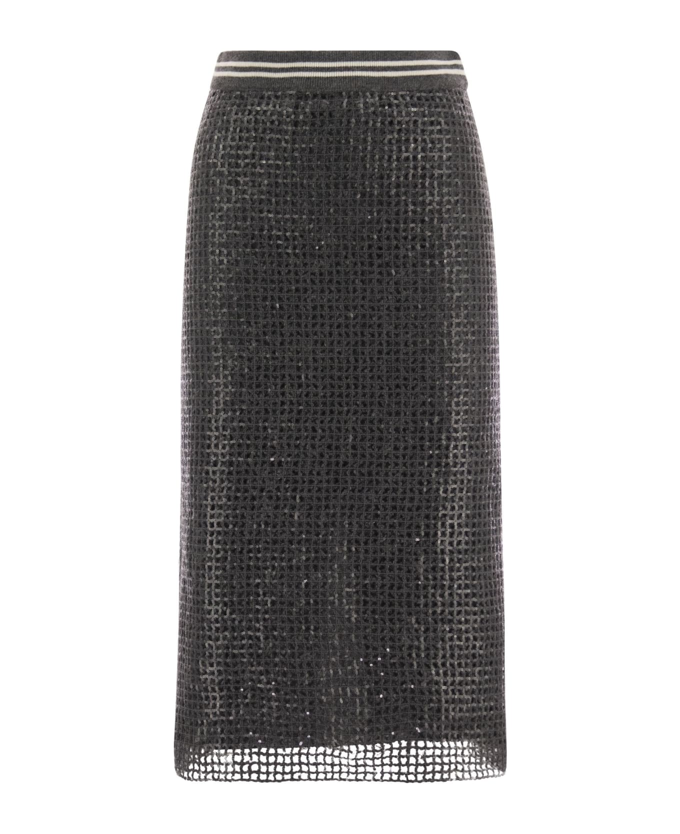 BRUNELLO CUCINELLI WOMEN'S DARK GREY TEXTURED MIDI SKIRT
