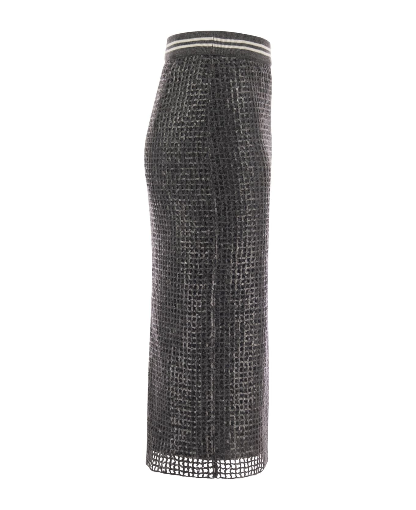 BRUNELLO CUCINELLI WOMEN'S DARK GREY TEXTURED MIDI SKIRT - Image 2