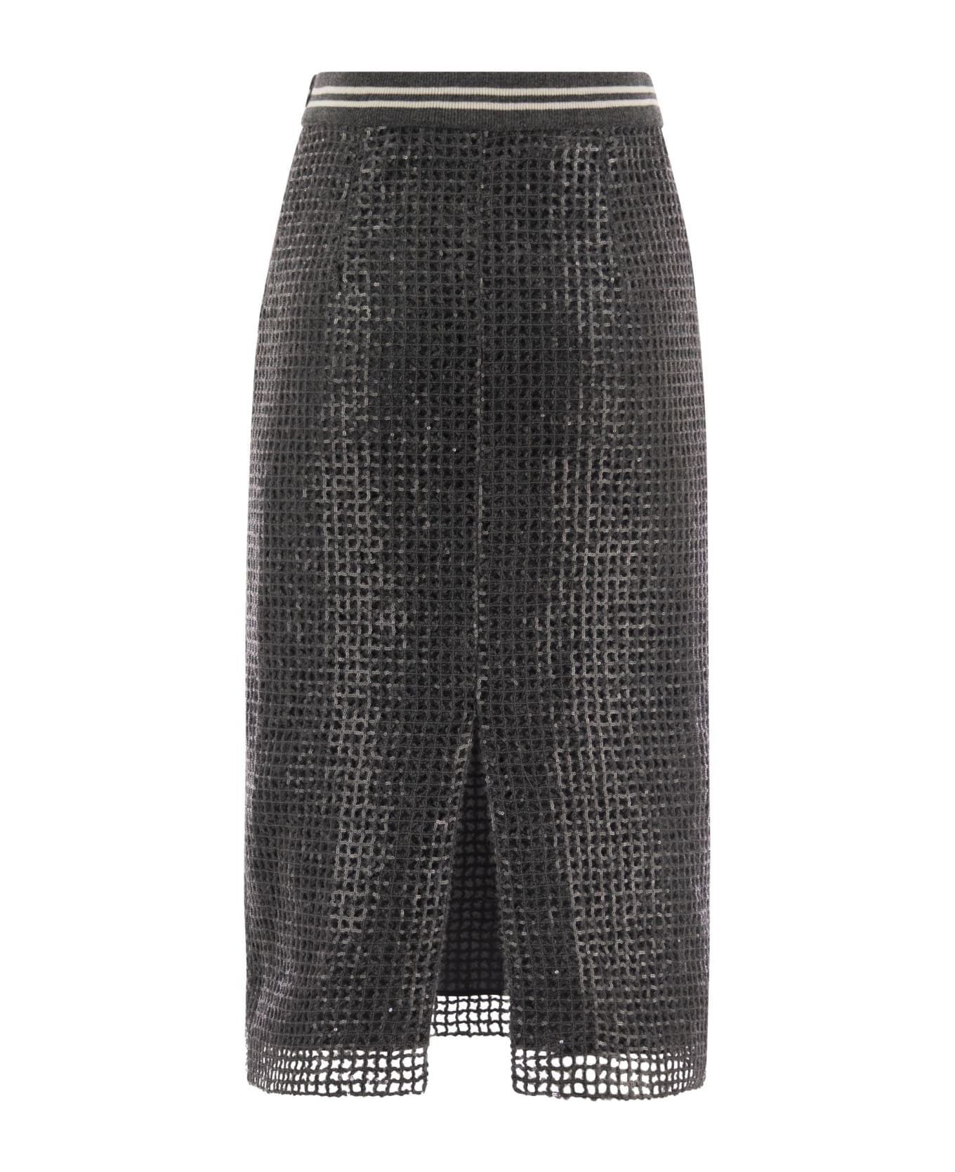 BRUNELLO CUCINELLI WOMEN'S DARK GREY TEXTURED MIDI SKIRT - Image 3