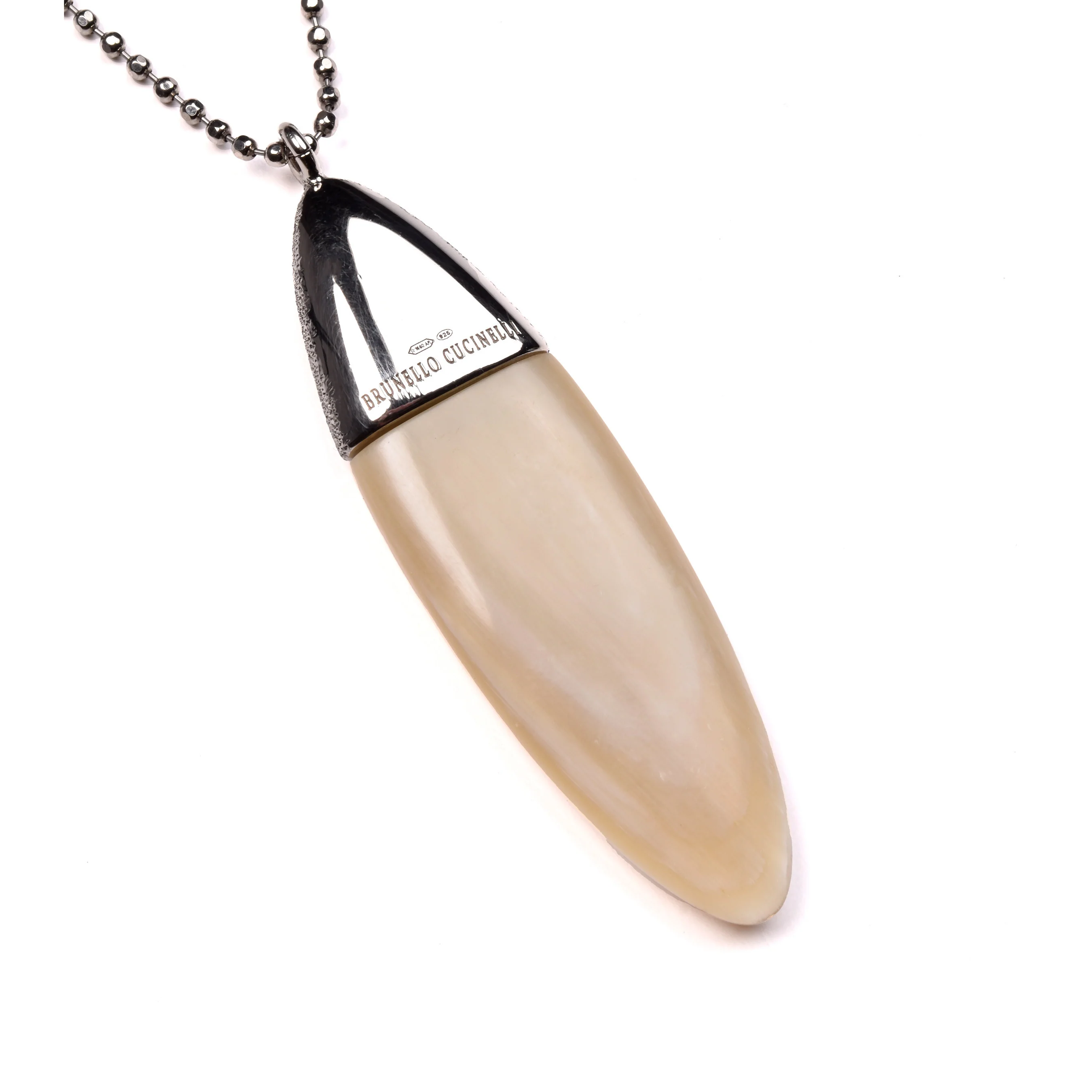 BRUNELLO CUCINELLI WOMEN'S STERLING SILVER NECKLACE W/ NATURAL HORN PENDANT NEW - Image 2
