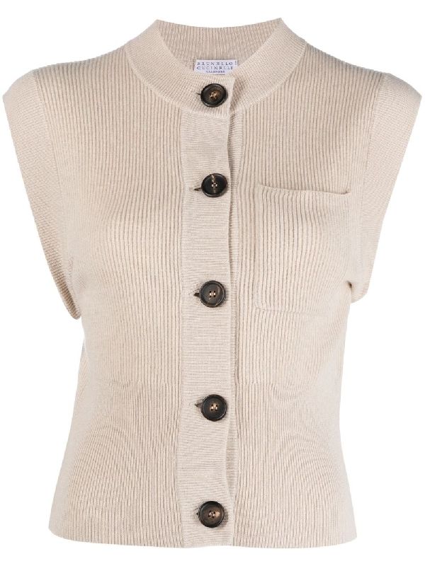 BRUNELLO CUCINELLI WOMEN'S BEIGE RIBBED KNIT CARDIGAN SWEATER - Image 5