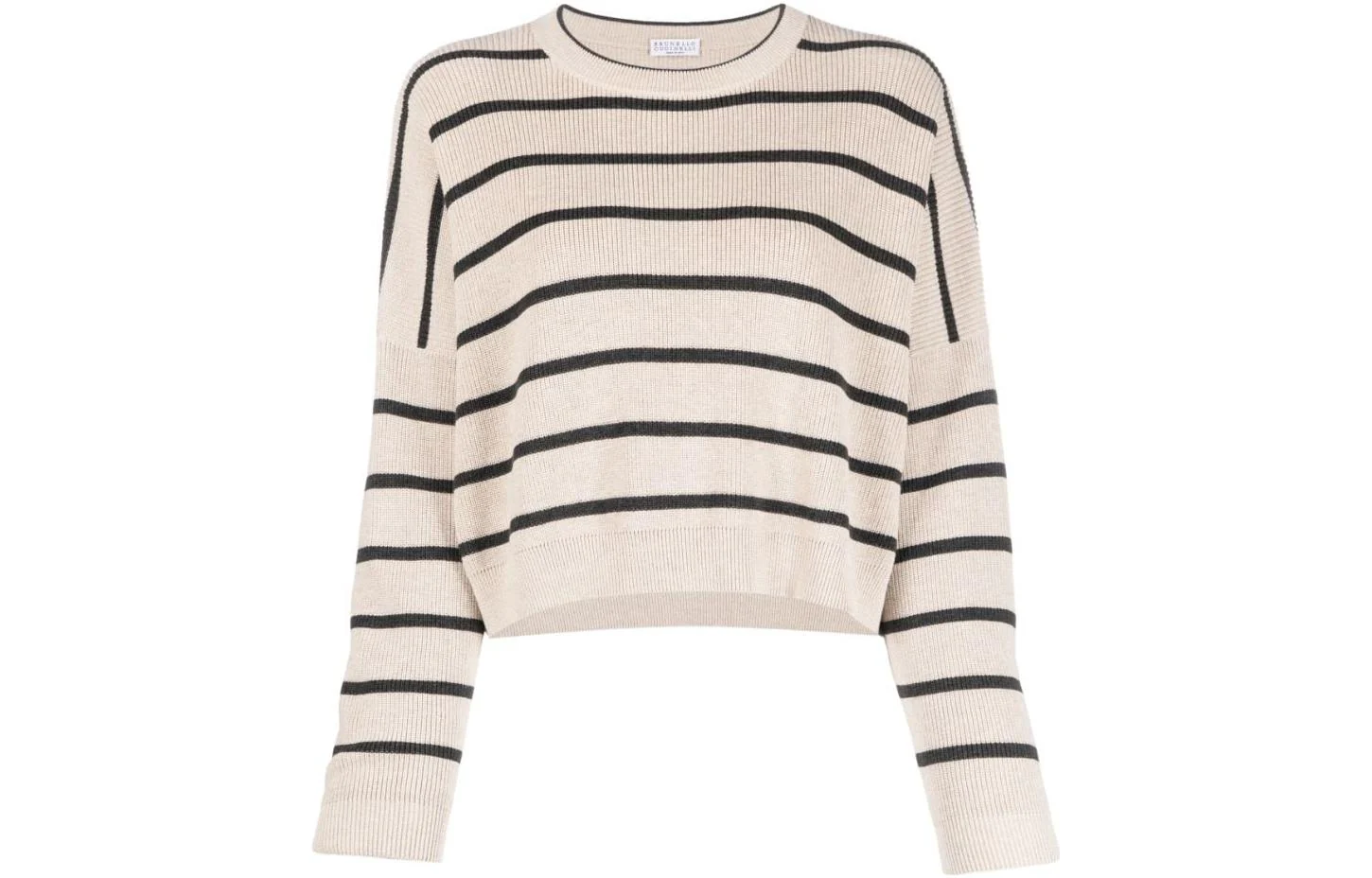 BRUNELLO CUCINELLI WOMEN'S LIGHT CAMEL STRIPED CROP SWEATER