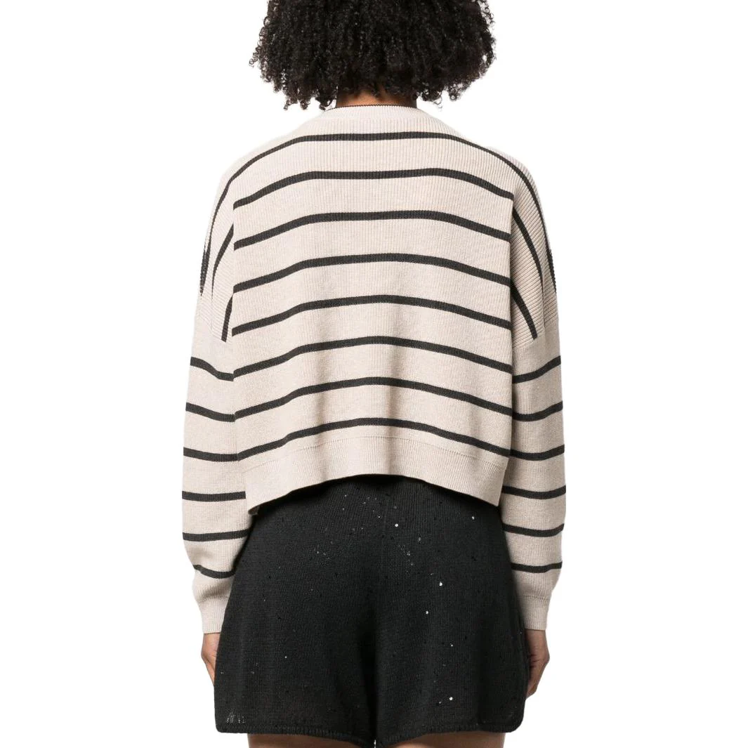 BRUNELLO CUCINELLI WOMEN'S LIGHT CAMEL STRIPED CROP SWEATER - Image 3