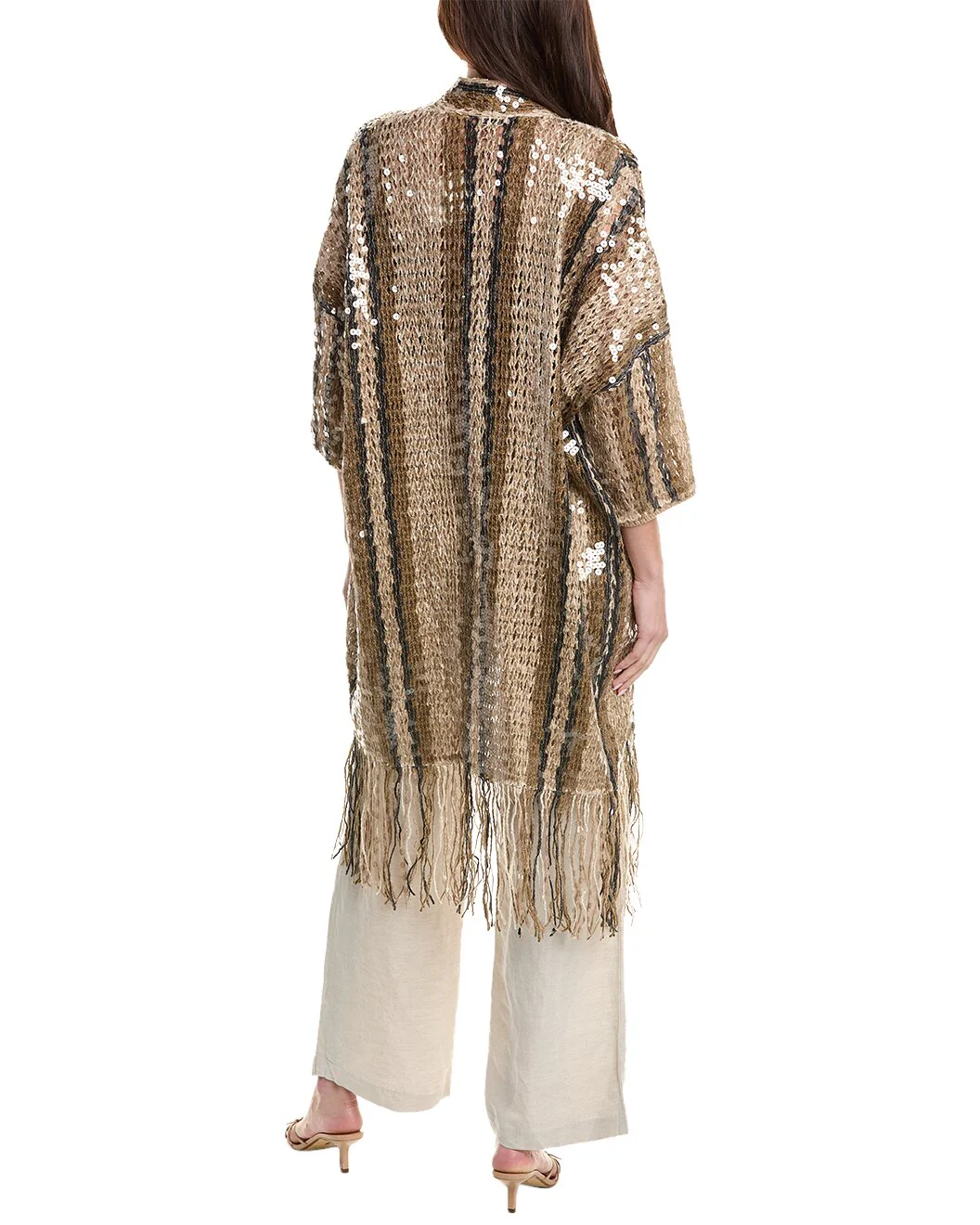 BRUNELLO CUCINELLI WOMEN'S GOLD SEQUIN LONG KNIT CARDIGAN - Image 2