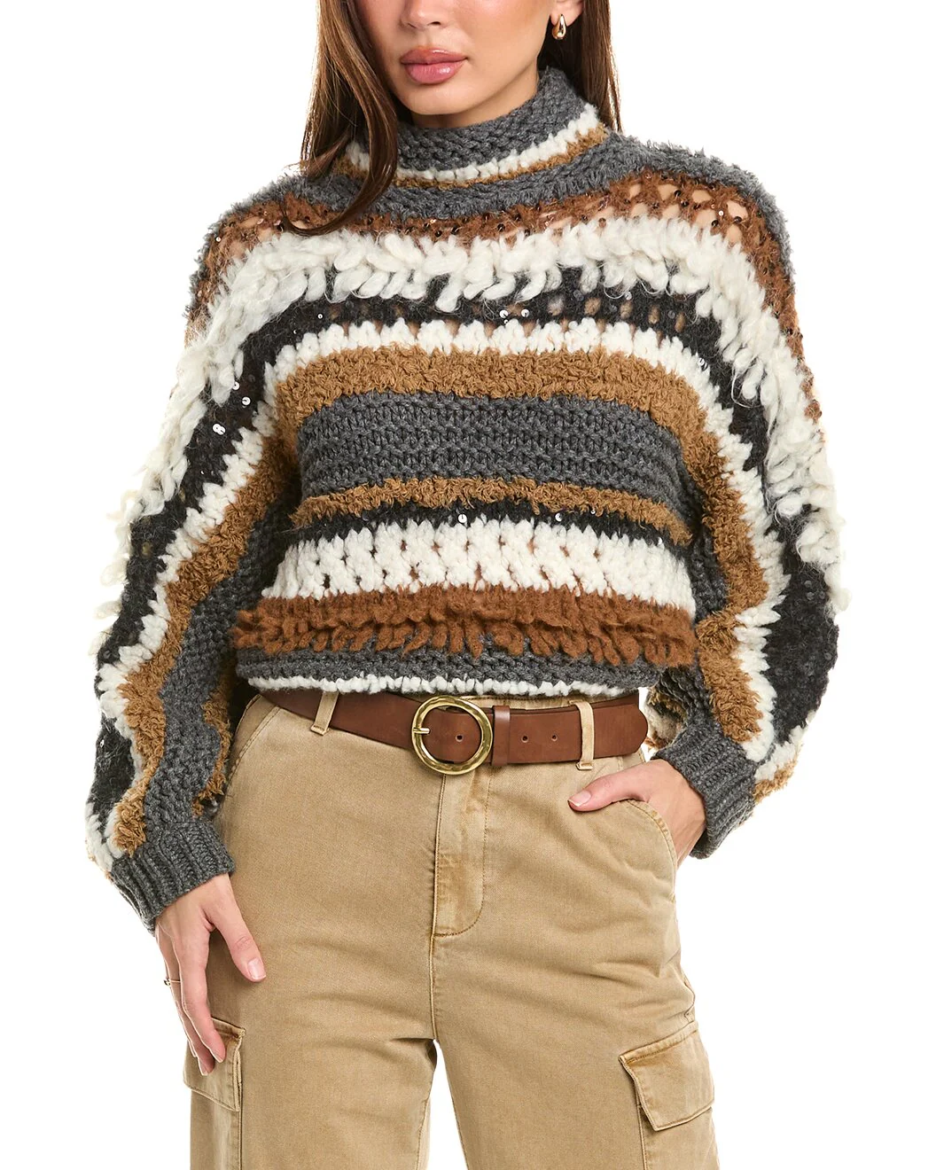 BRUNELLO CUCINELLI WOMEN'S LEAD CASHMERE STRIPED KNIT SWEATER