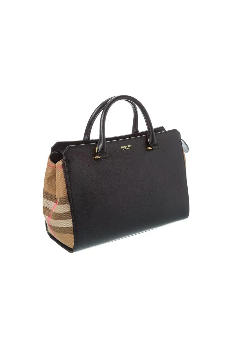 Burberry Banwell Check Canvas and Leather Tote Bag In Black - Image 3