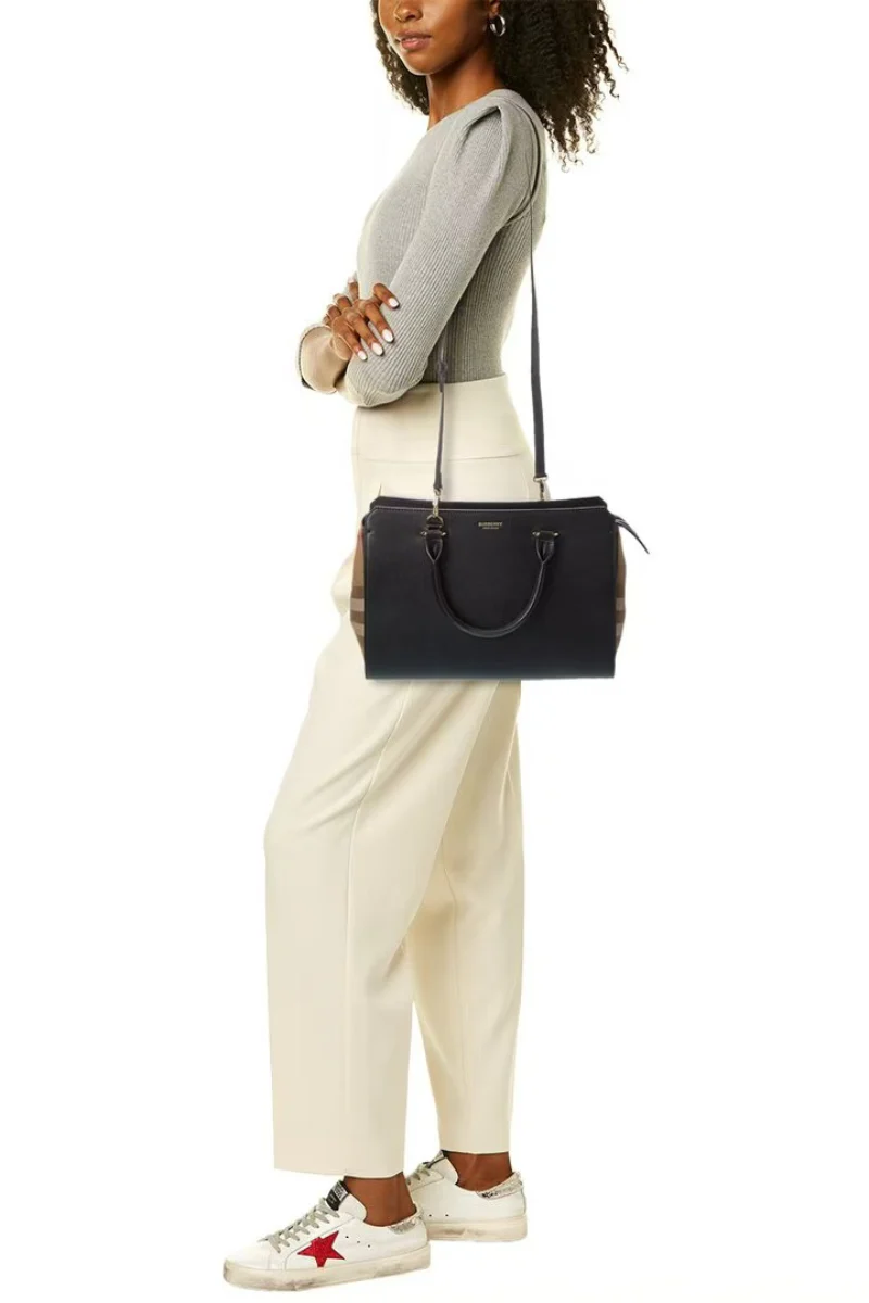 Burberry Banwell Check Canvas and Leather Tote Bag In Black - Image 4