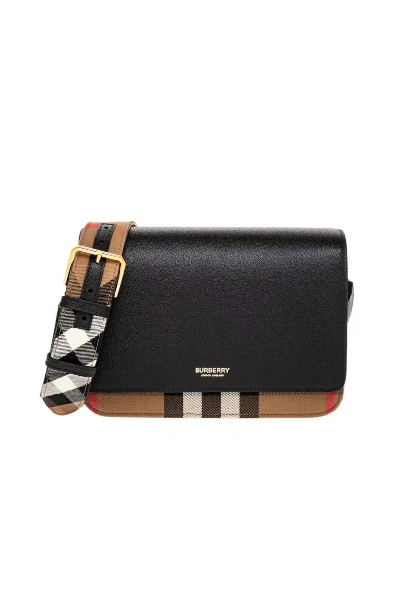 Burberry Derby Calfskin House Check Mackford Crossbody Bag Black