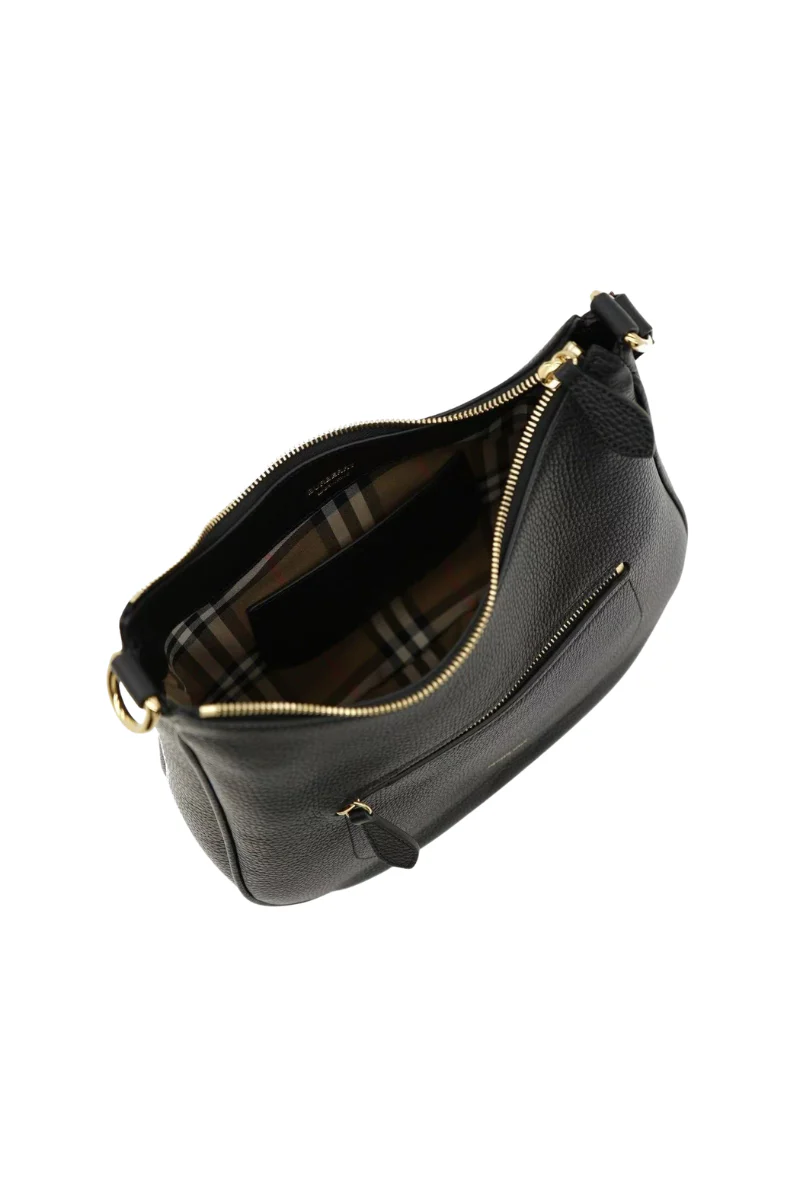 Burberry Hobo Shoulder Bag Check Strap Black Leather - Image 3
