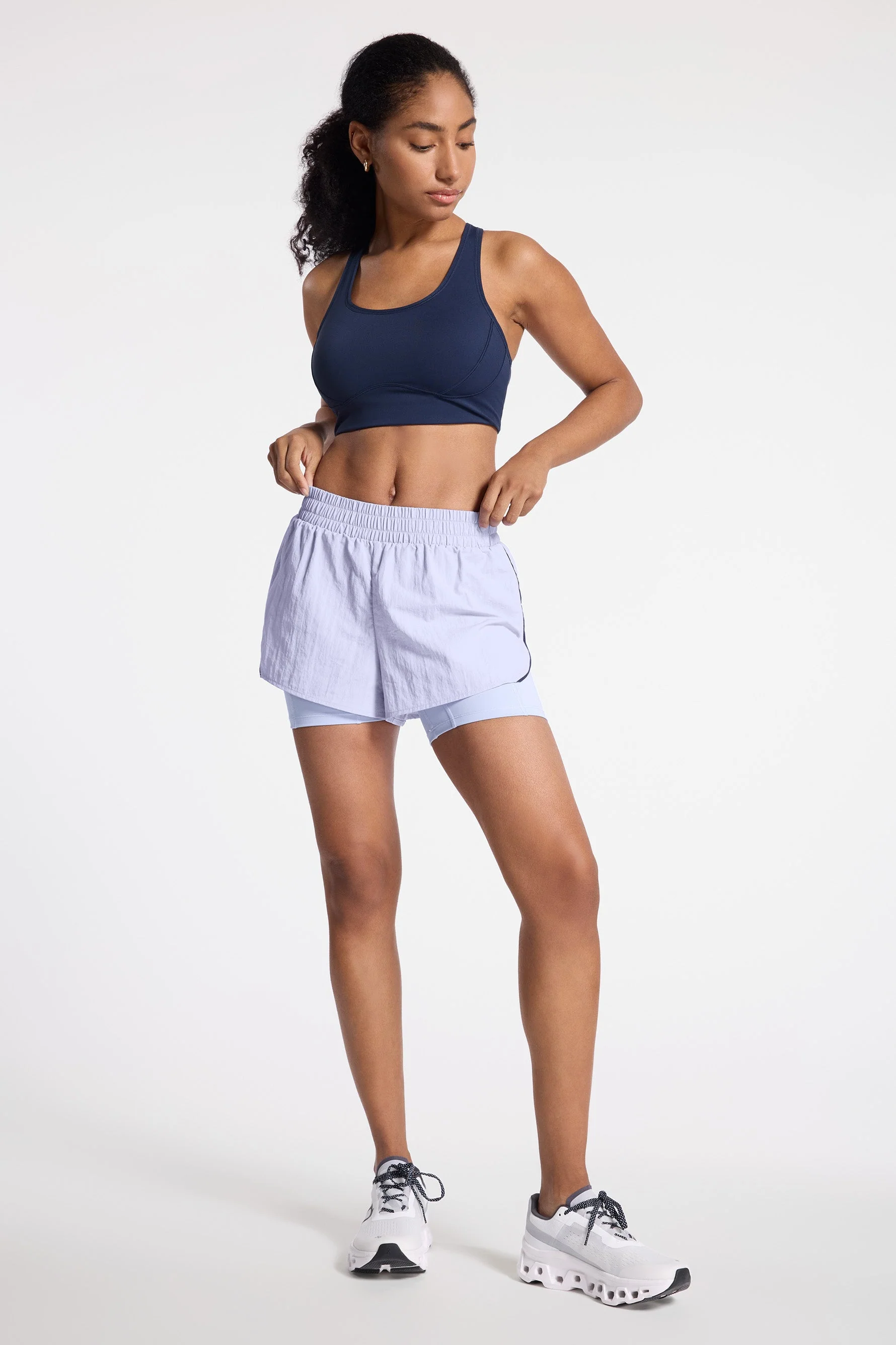 BANDIER Contrast Run Short - Baby Lavender/navy Blazer - Image 4