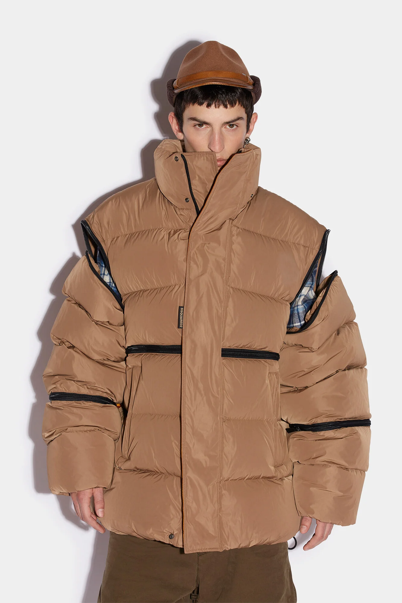 DSQUARED2 MEN'S TAN OVERSIZED PUFFER JACKET WITH CONTRAST LINING - Image 3