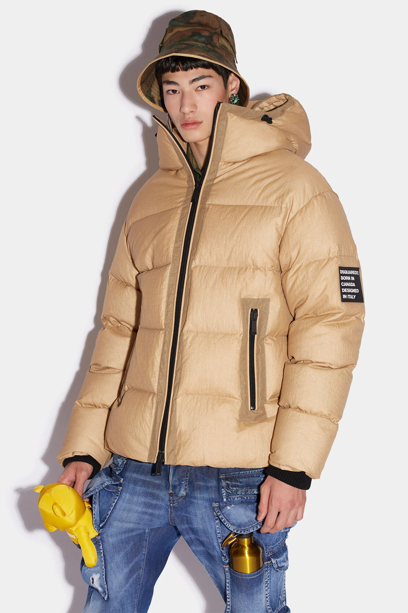 DSQUARED2 MEN'S BEIGE QUILTED PUFFER JACKET - Image 3