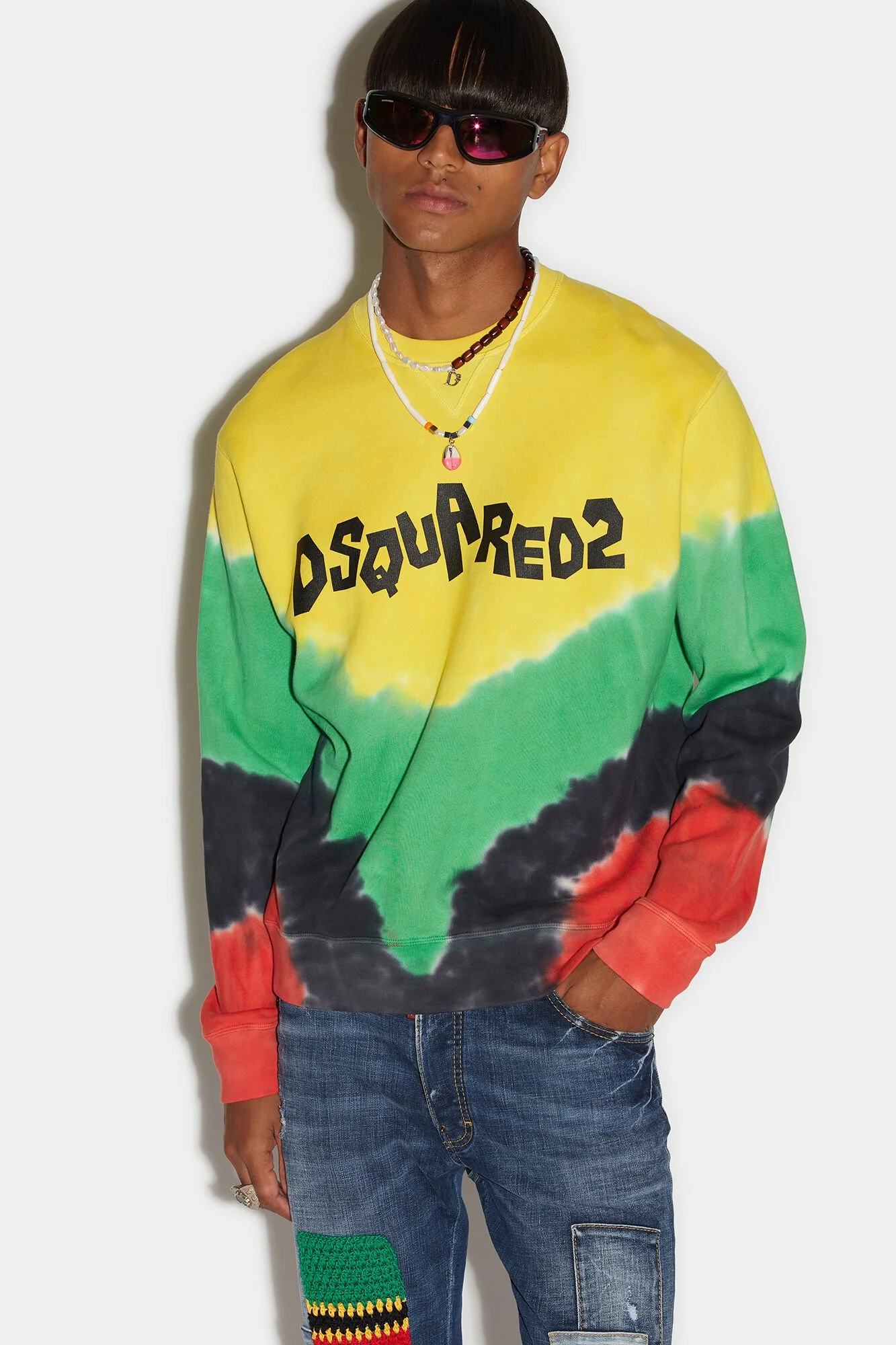 DSQUARED2 MEN'S YELLOW GREEN TIE-DYE SWEATSHIRT