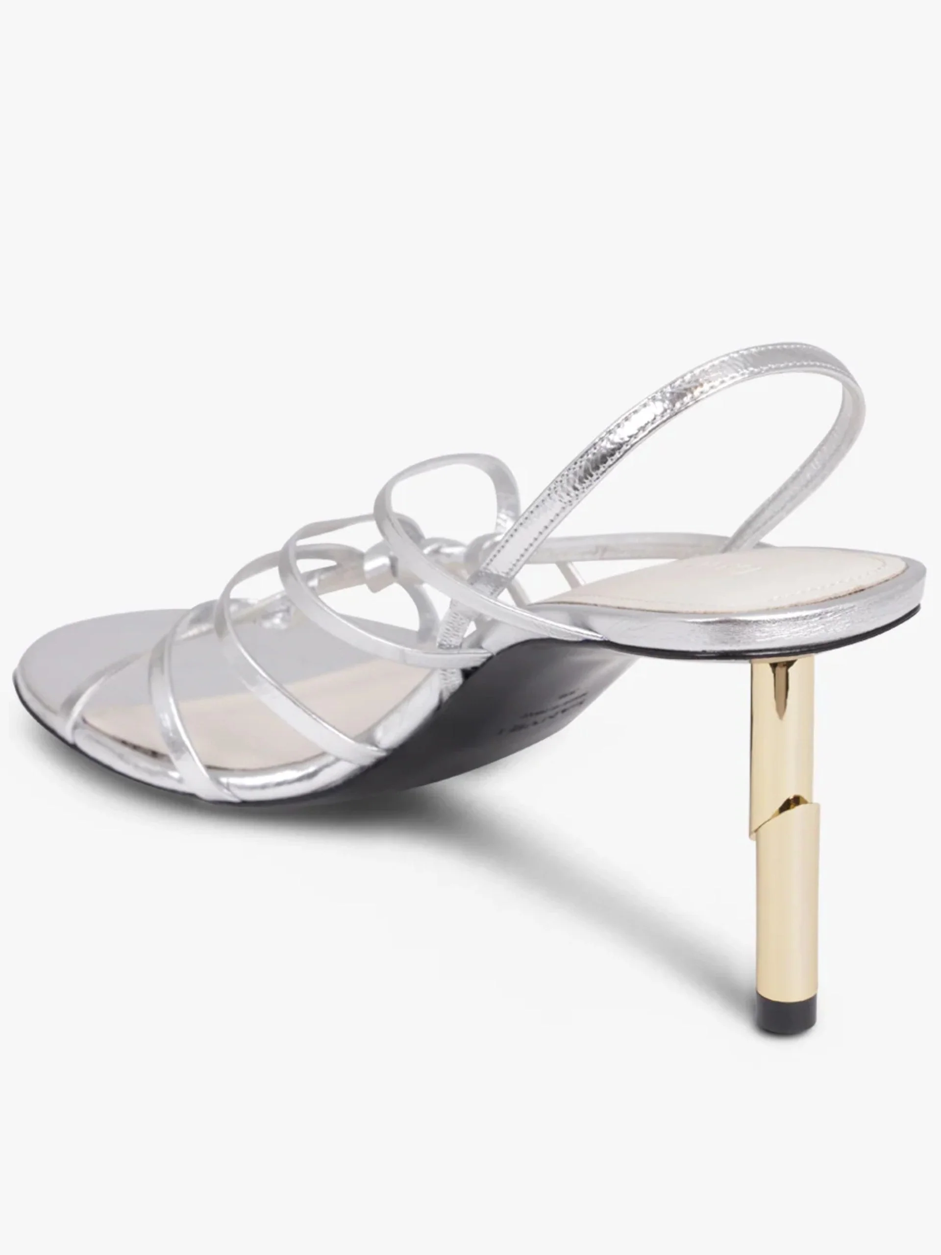 Lanvin Sequence Strappy 75mm Sandal in SIlver with Gold stud - Image 3