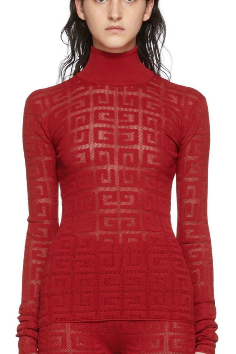 Givenchy 16Gg Lace Monogram Stretch Sweater_Red - Image 2