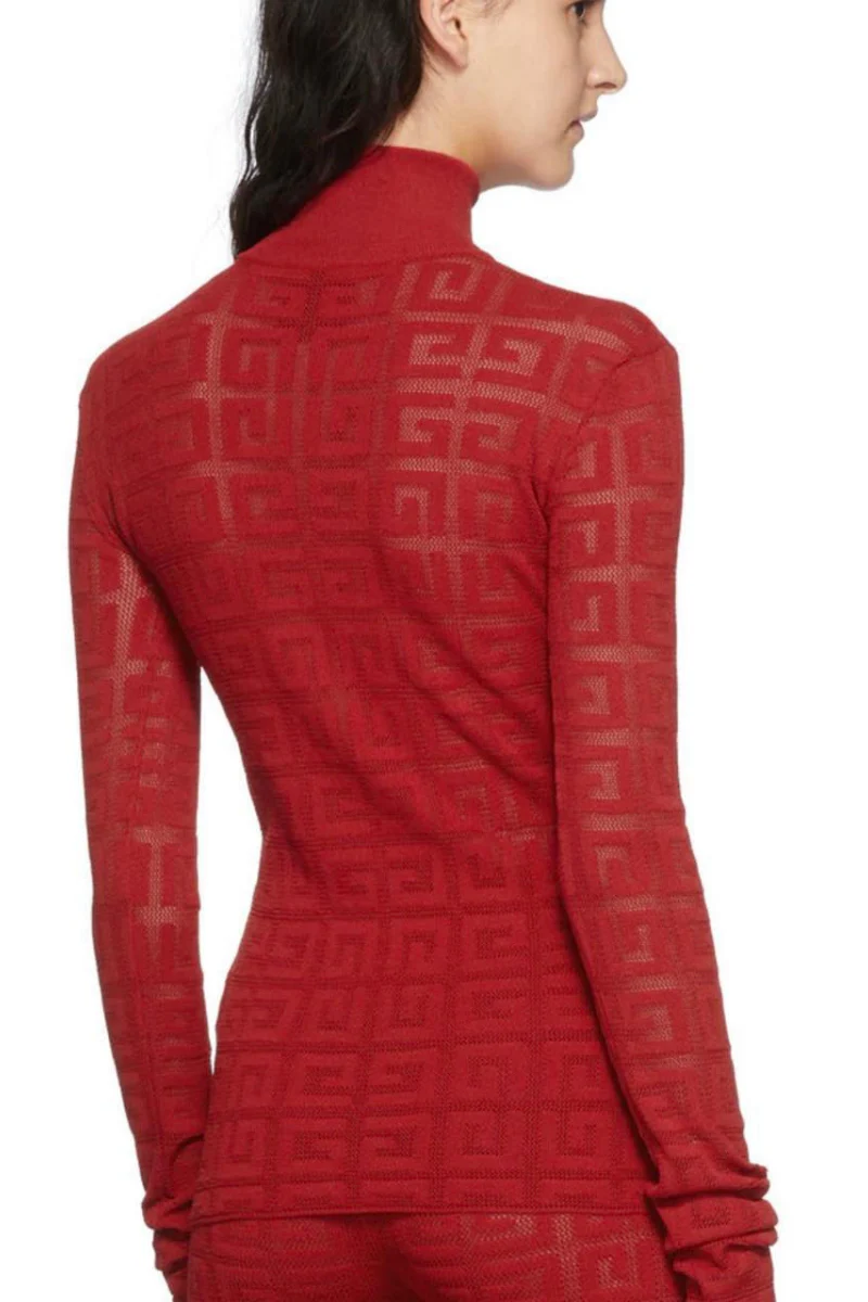 Givenchy 16Gg Lace Monogram Stretch Sweater_Red - Image 3