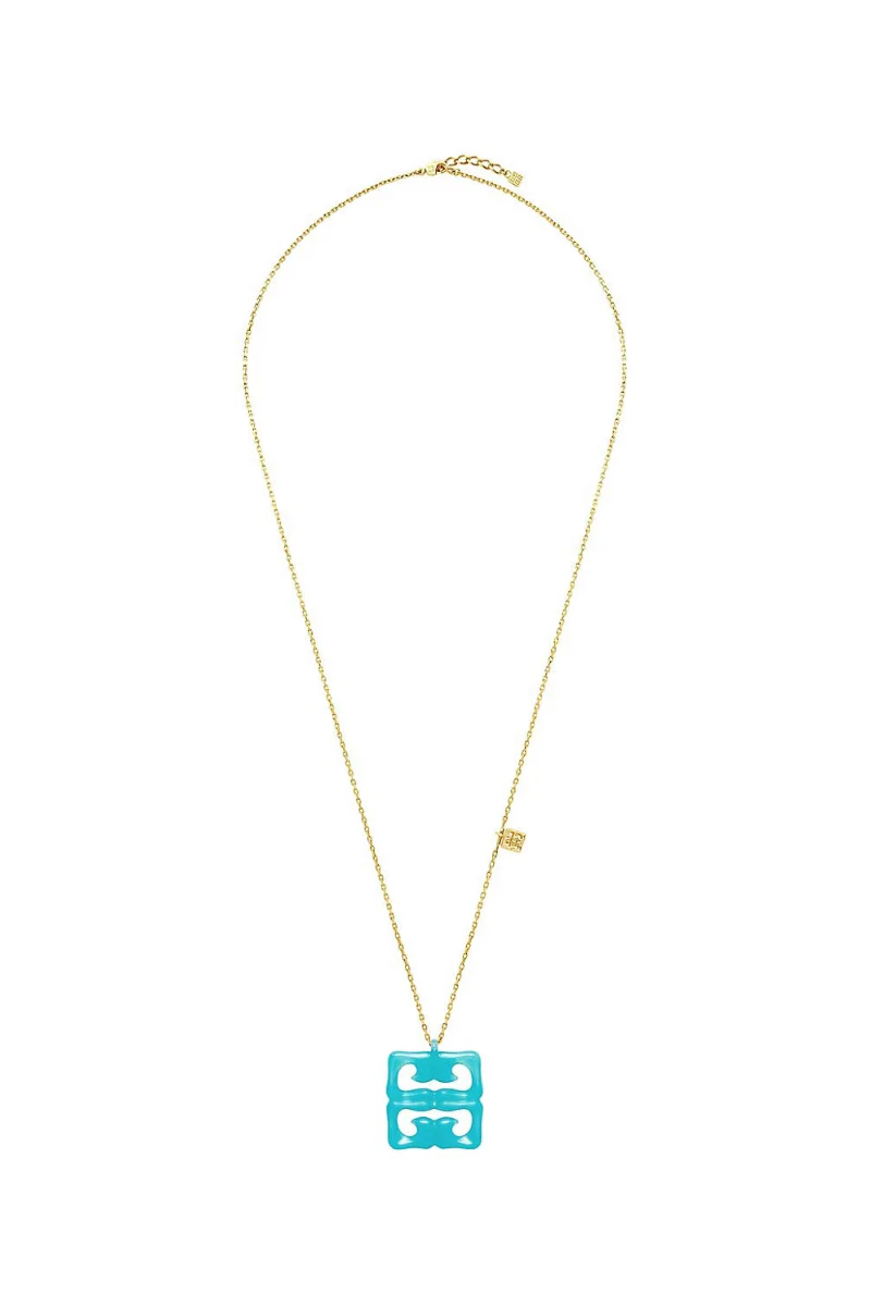 Givenchy 4G Liquid Golden Color Pendant Necklace_Aqua Green