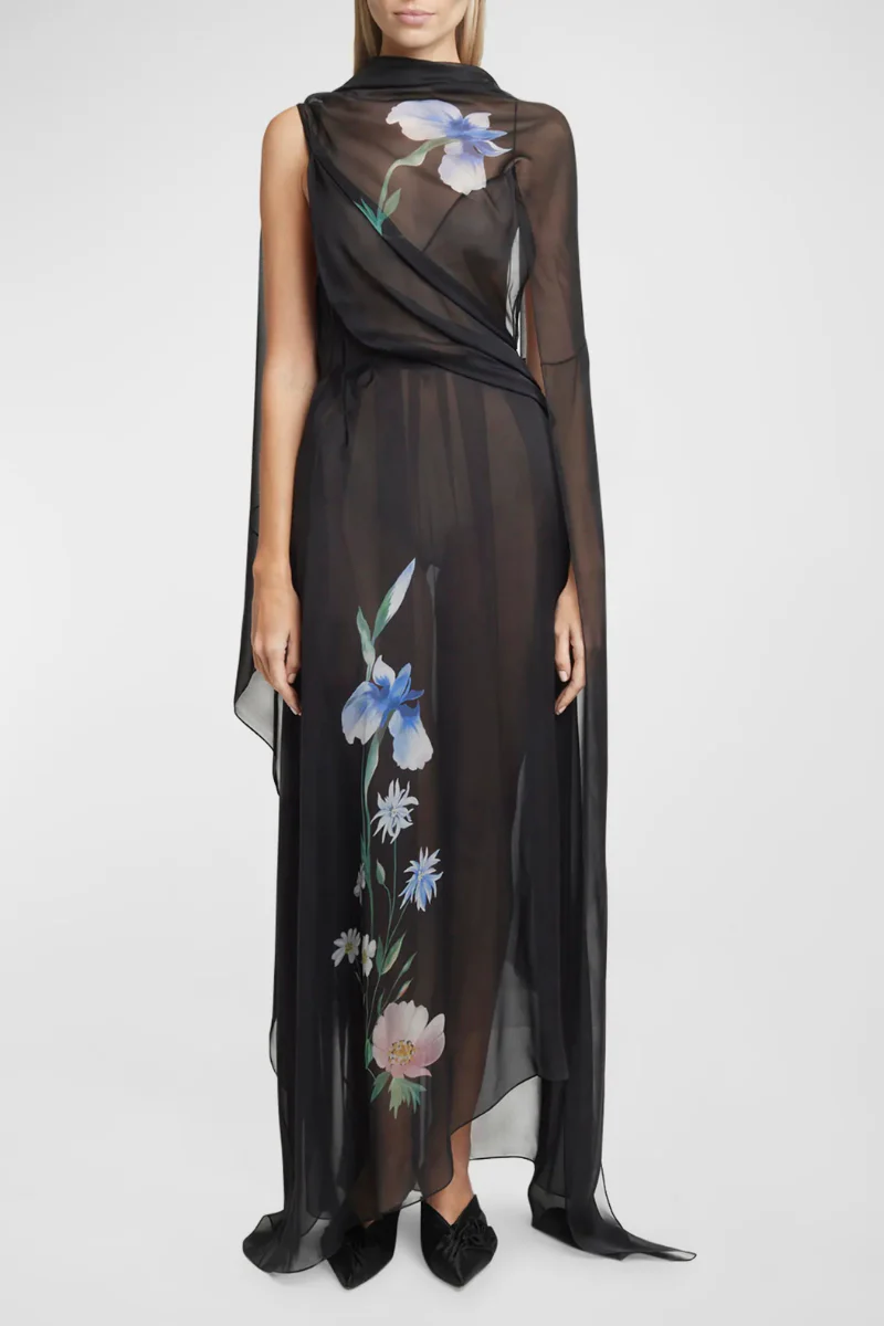 Givenchy Draped Dress With Iris Print-Black - Image 2