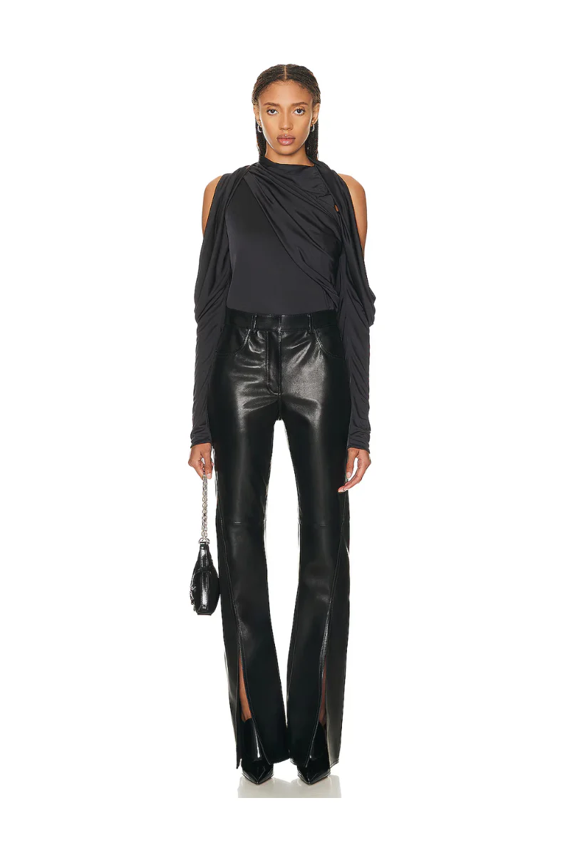 Givenchy Front Split Bootcut Leather Trousers_Black