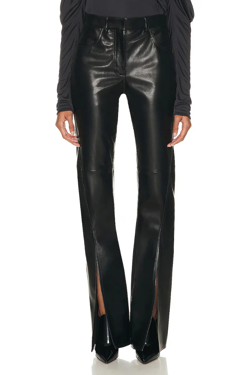 Givenchy Front Split Bootcut Leather Trousers_Black - Image 2