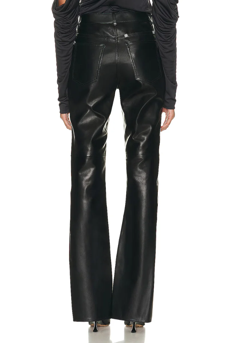 Givenchy Front Split Bootcut Leather Trousers_Black - Image 4