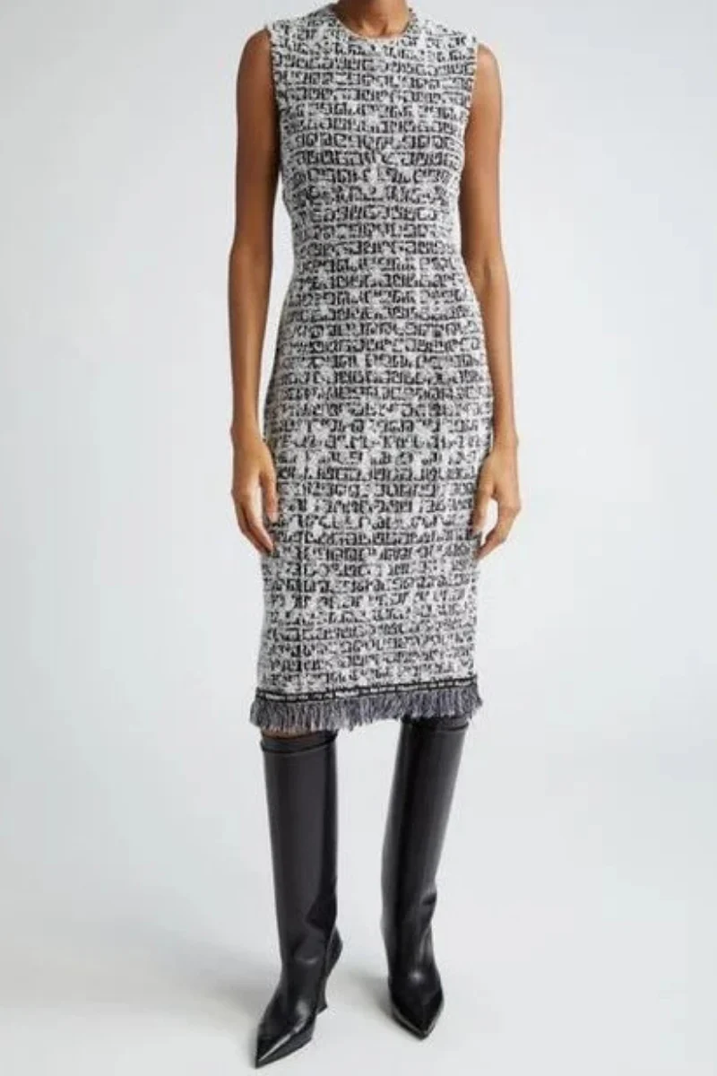 Givenchy Knit Short Chain Dress_Black/White - Image 2