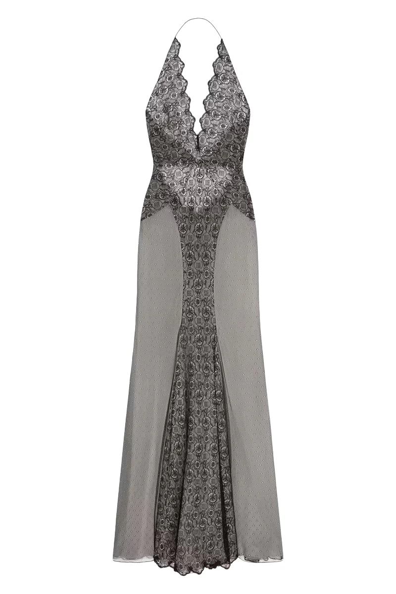 Givenchy Lace & Mousseline Patchwork Gown-Black