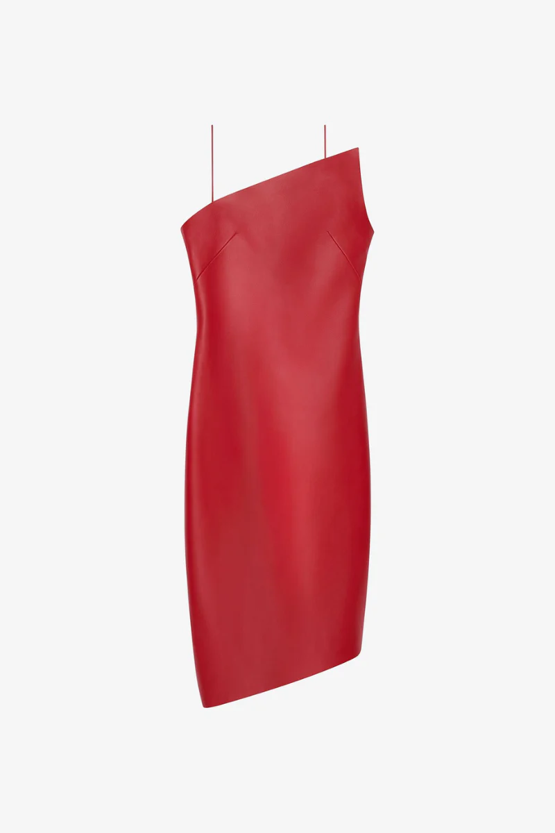 Givenchy Leather Asymmetric Point Dress-Red Cherry