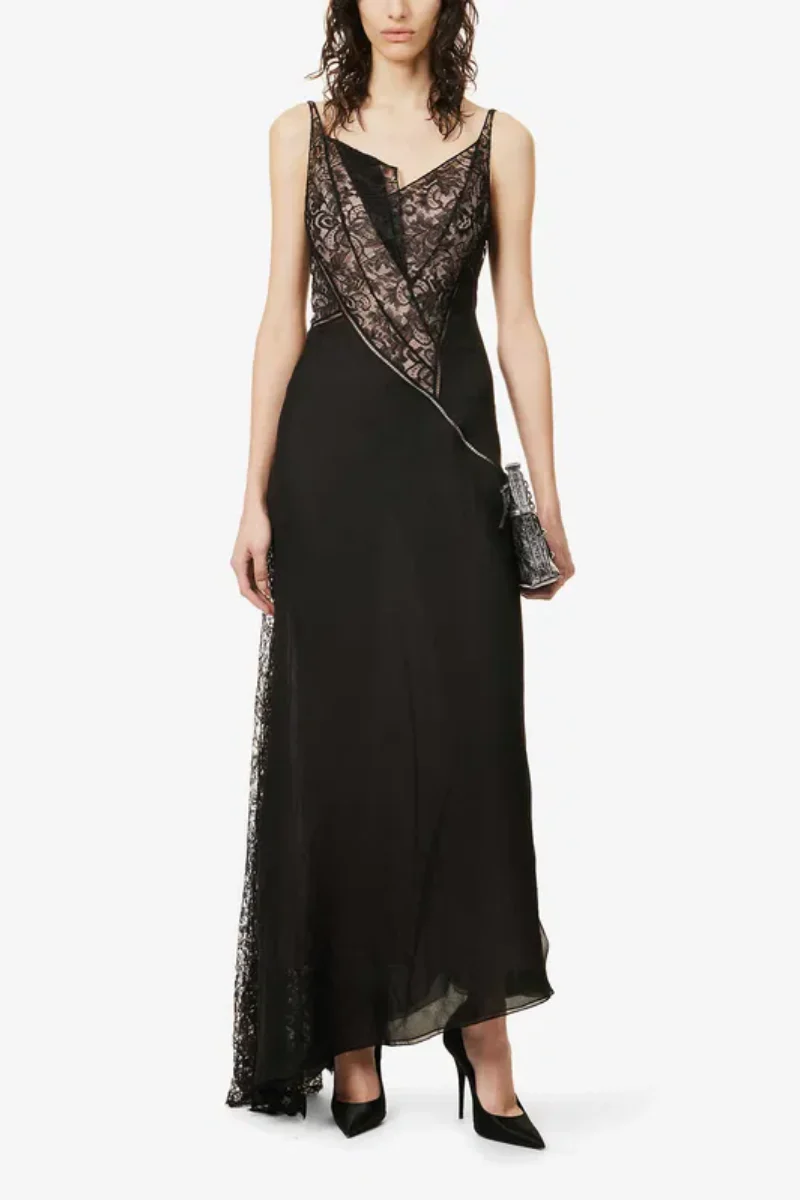 Givenchy Long Dress With Lace Details_Black - Image 2