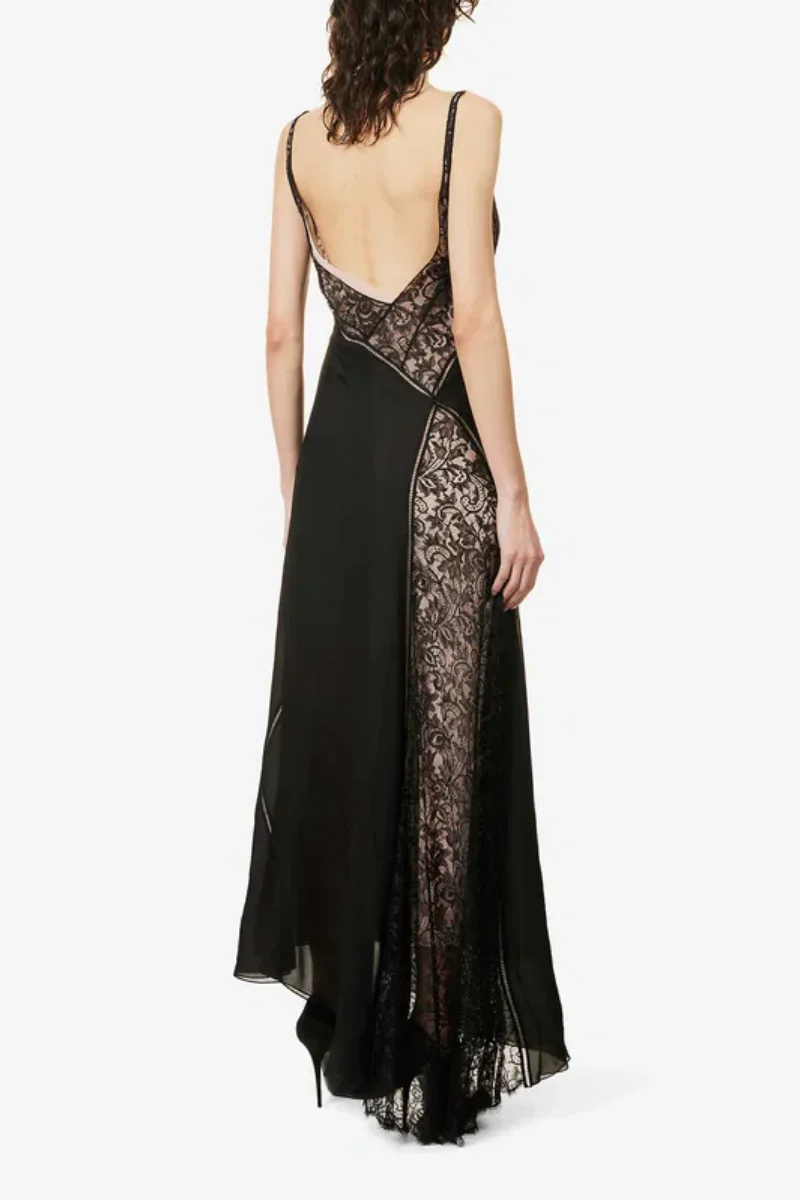 Givenchy Long Dress With Lace Details_Black - Image 3