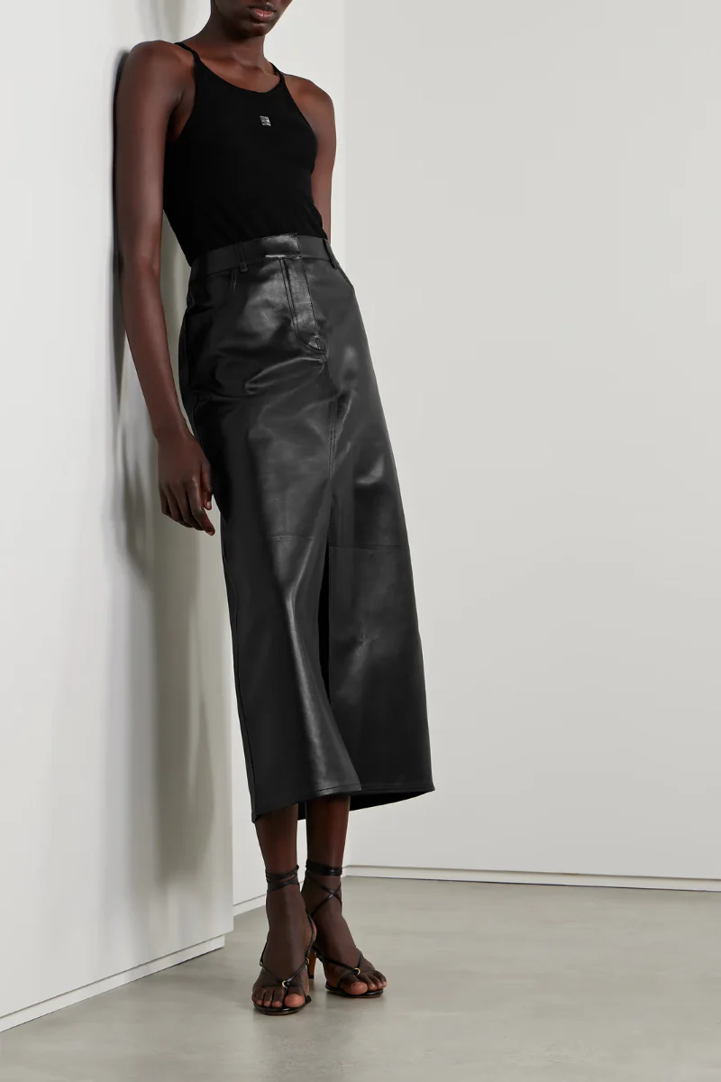 Givenchy Long Leather Skirt With Front Split_Black - Image 3