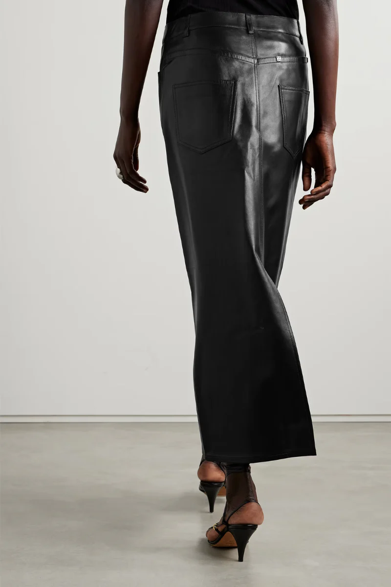 Givenchy Long Leather Skirt With Front Split_Black - Image 4
