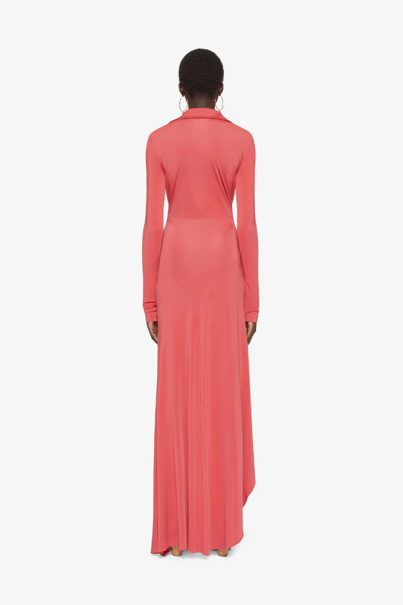 Givenchy Long Sleeve Draped Dress_Coral - Image 3