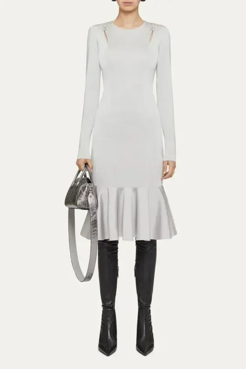Givenchy Long Sleeves Flare Dress_Pearl Grey - Image 2
