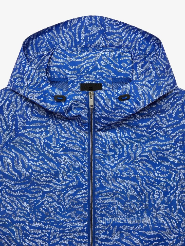 GIVENCHY MEN'S BLUE WHITE PRINT WINDBREAKER JACKET - Image 5