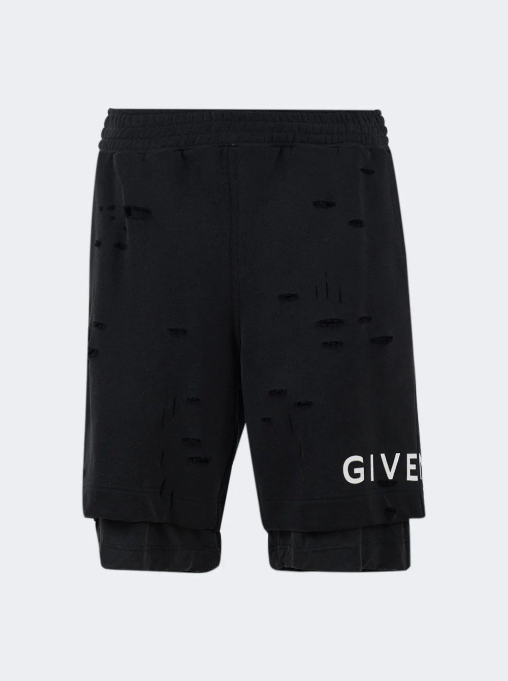 GIVENCHY MEN'S FADED BLACK DISTRESSED SHORTS