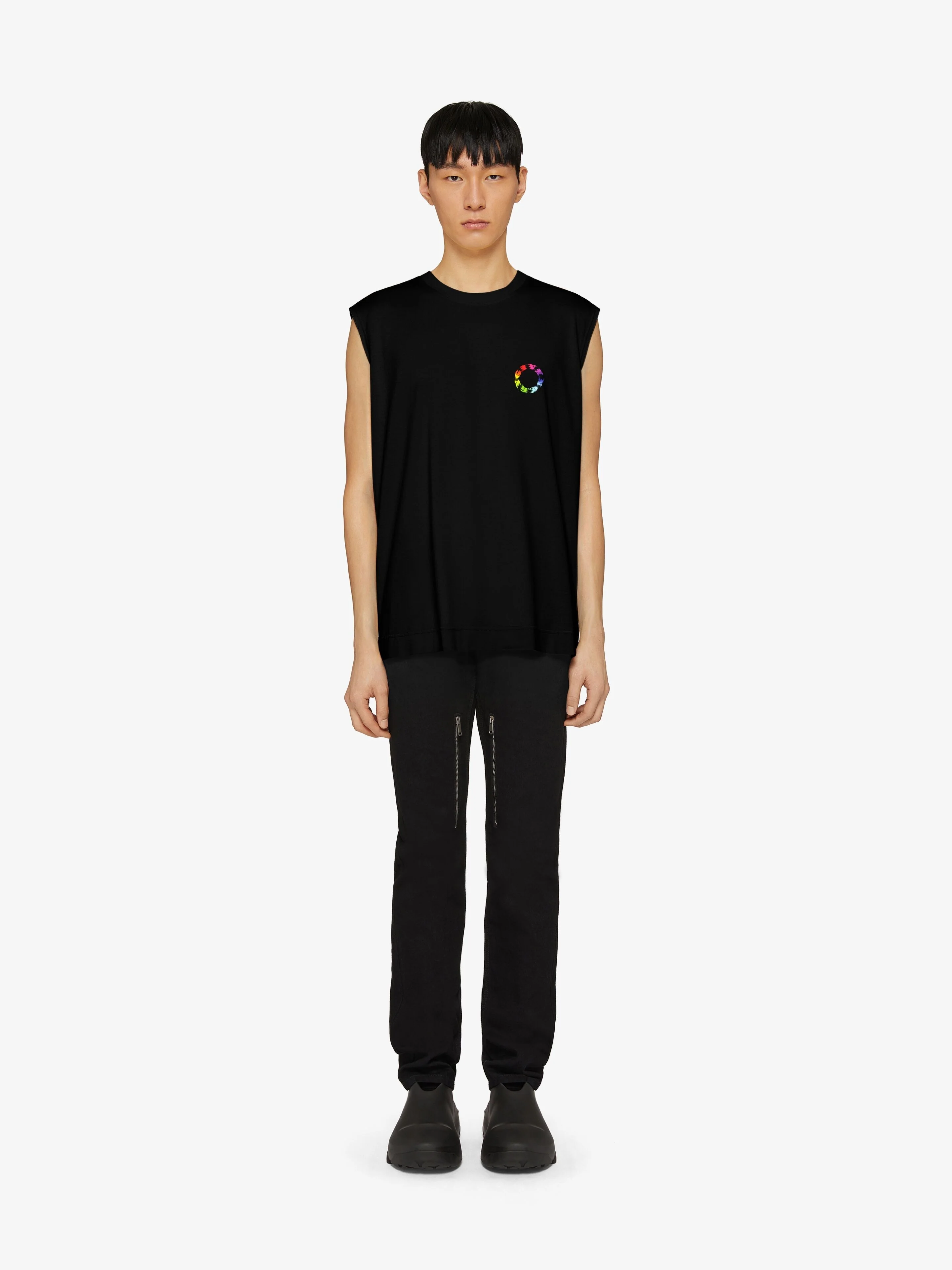 GIVENCHY MEN'S BLACK SLEEVELESS EMBROIDERED TOP - Image 2